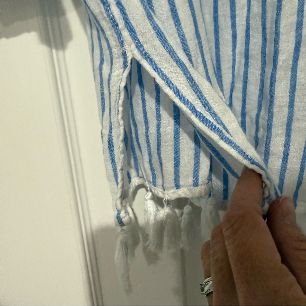 Rachel Zoe Striped Tassel Beach Cover Up Tunic Blue White‎ Size Large - Picture 5 of 10